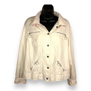 VINTAGE SIZE 16 SILK BLEND JACKET WHITE RANDOLPH DUKE COLORFUL TRIM LONG SLEEVE